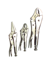 Locking Plier Set -- 3pc. Chrome Plated- Includes: 5"; 10" Curved Jaw / 6" Long Nose - A1 Tooling