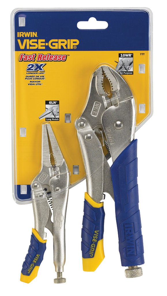 Fast Release Curved Jaw Locking Pliers Set -- 2 Pieces -- Includes: 10" Curved Jaw & 6" Long Nose - A1 Tooling