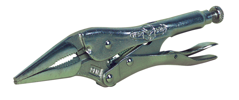 Long Nose Locking Pliers with Wire Cutter -- #9LN Plain Grip 3'' Capacity 9'' Long - A1 Tooling