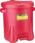 #933FL -- 6 Gallon Poly Oily Waste Can -- Self closing lid with foot lever -- Red HDPE - A1 Tooling