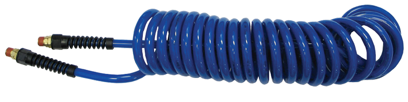 #PU1410BT - 1/4 MPT x 10 Feet - Transparent Blue Polyurethane - 1-Swivel Fitting(s) - Self-Storing Hose - A1 Tooling