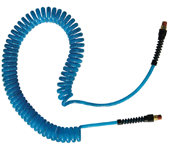 #PUE1425BT - 1/4 MPT x 25 Feet - Transparent Blue Polyurethane - 2 Swivel Fitting(s) - Self-Storing Hose - A1 Tooling