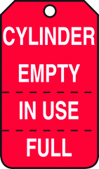 Cylinder Tag, Cylinder Empty, In Use, Full (Perforated), 25/Pk, Plastic - A1 Tooling