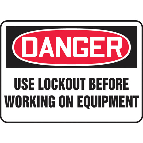 Sign, Danger Use Lockout Before Working On Equipment, 10″ × 14″, Aluminum - A1 Tooling