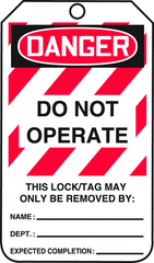 Lockout Tag, Danger Do Not Operate, 25/Pk, Laminate - A1 Tooling