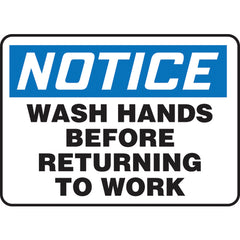 Sign, Notice Wash Hands Before Returning To Work, 10″ × 14″, Vinyl - A1 Tooling