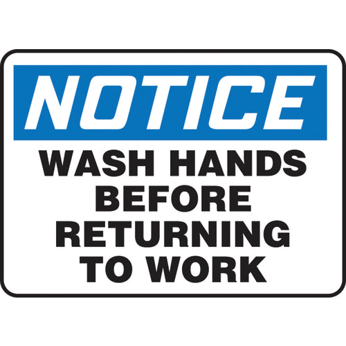 Sign, Notice Wash Hands Before Returning To Work, 10″ × 14″, Aluminum - A1 Tooling