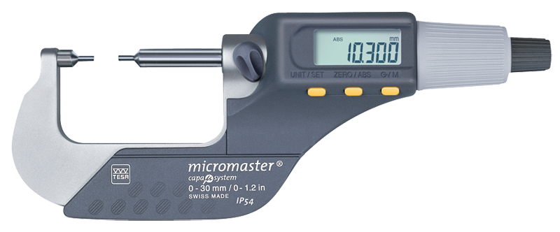 0 - 1.2" / 0 - 30mm Measuring Range - .00005/.001mm Resolution - Friction Thimble - Carbide Face - Electronic Spline Micrometer - A1 Tooling