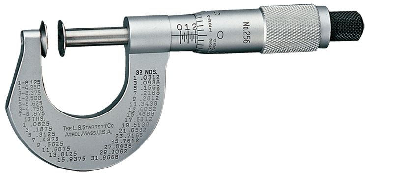 #256MRL-25 -  0 - 25mm Measuring Range - .01mm Graduation - Ratchet Thimble - High Speed Steel Face - Disc Micrometer - A1 Tooling