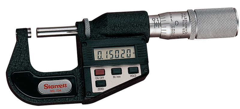 #733XFL-1 -  0 - 1" / 0 - 25mm Measuring Range - .00005/.001mm Resolution - Friction Thimble - Carbide Face - Electronic Outside Micrometer with Letter of Certification - A1 Tooling