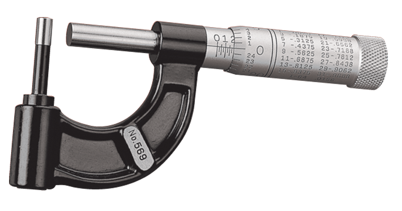 #569AXP - 0 - 1'' Measuring Range - .001" Graduation - Friction Thimble - Carbide Face - Tubing Micrometer - A1 Tooling