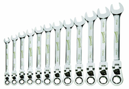 12 Piece - 12 Pt Ratcheting Flex-Head Combination Wrench Set - High Polish Chrome Finish - Metric 8mm - 19mm - A1 Tooling