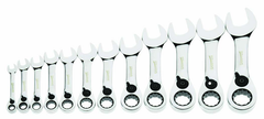 12 Piece - 12 Pt Ratcheting Stubby Combination Wrench Set - High Polish Chrome Finish - Metric; 8mm - 19mm - A1 Tooling