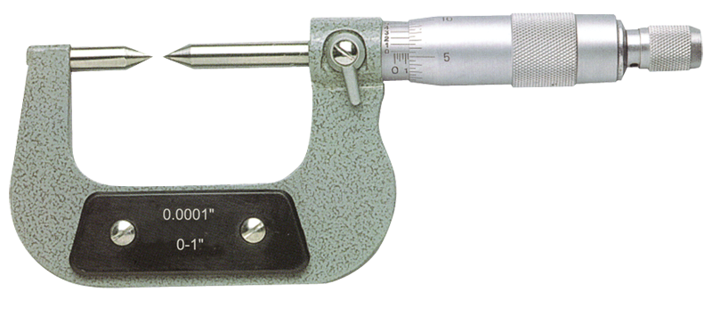 1 - 2'' Measuring Range - .0001 Graduation - Ratchet Thimble - High Speed Steel Face - Point Micrometer - A1 Tooling