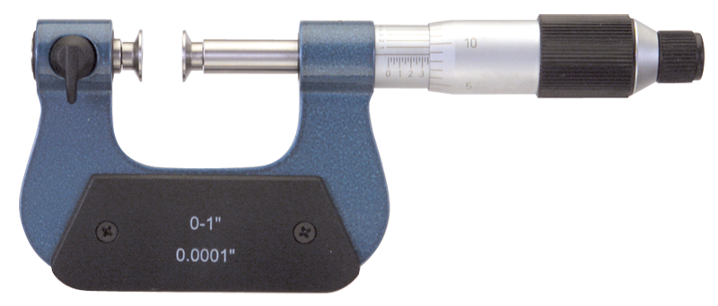 0 - 1'' Measuring Range - .0001 Graduation - Friction Thimble - High Speed Steel Face - Interchangeable Anvil Micrometer - A1 Tooling