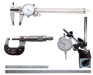 Kit Contains: 6" Dial Caliper; 0-1" Outside Micrometer; Mag Base With Fine Adjustment; 1" Travel Indicator; 6" 4R Scale And 12" 4R Scale - 6 Piece Machinist Set Up & Inspection Kit - A1 Tooling