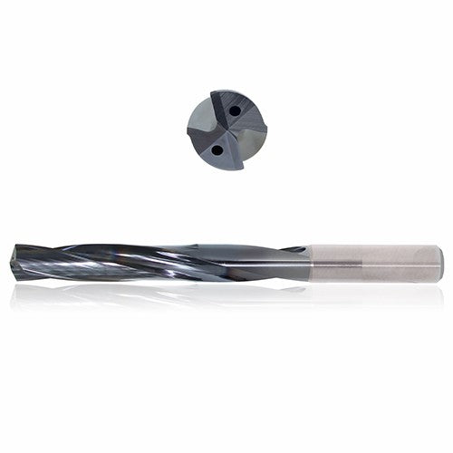 0.4375 mm Dia. × 12 mm Shank × 156 mm Flute Length × 204 mm OAL, 12xD, 135°, Sistral, 2 Flute, Coolant Thru, h6, Cylindrical, Solid Carbide Drill