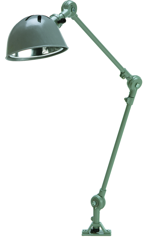 14" Uniflex Machine Lamp; 120V, 60 Watt Incandescent Light, Screw Down Base, Oil Resistant Shade, Gray Finish - A1 Tooling