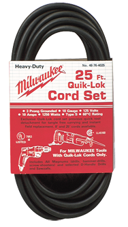 #48-76-4025 - Fits: Most Milwaukee 3-Wire Quik-Lok Cord Sets @ 25' - Replacement Cord - A1 Tooling