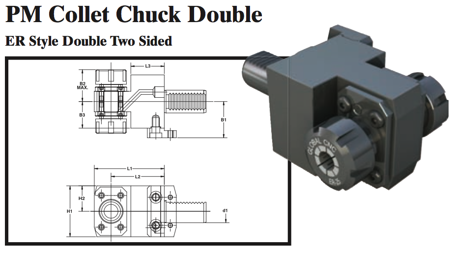 PM Collet Chuck Double (ER Style Double Two Sided) - Part #: PM93.3025ER - A1 Tooling