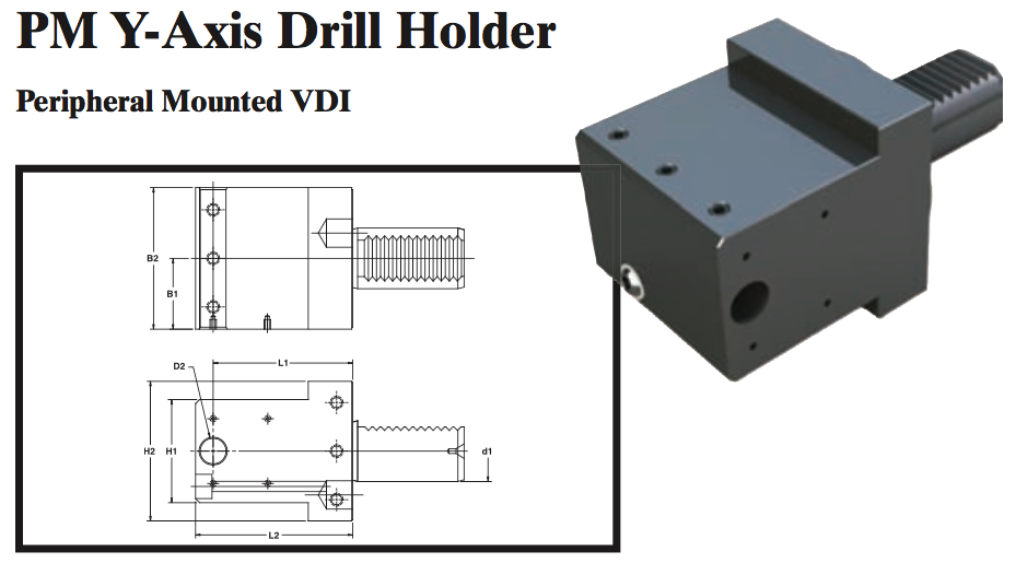 PM Y-Axis Drill Holder (Peripheral Mounted VDI) - Part #: PM59.3012D - A1 Tooling