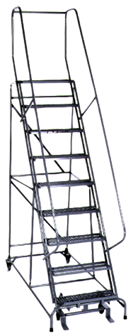 Model 1000; 9 Steps; 32 x 65'' Base Size - Steel Mobile Platform Ladder - A1 Tooling