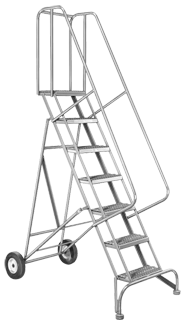 Model 6500; 7 Steps; 30 x 58'' Base Size - Roll-N-Fold Ladder - A1 Tooling