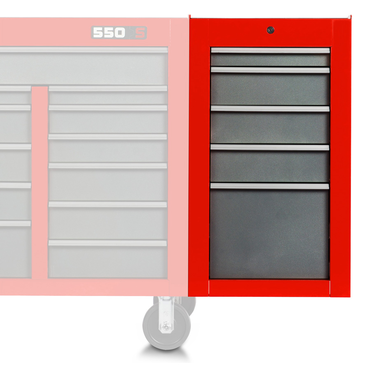 Proto® 550S Side Cabinet - 5 Drawer, Safety Red and Gray - A1 Tooling