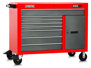 Proto® 550S 50" Workstation - 8 Drawer & 2 Shelves, Safety Red and Gray - A1 Tooling