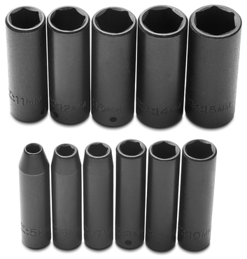 Proto® 1/4" Drive 11 Piece Metric Deep Impact Socket Set - 6 Point - A1 Tooling