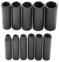 Proto® 1/4" Drive 11 Piece Metric Deep Impact Socket Set - 6 Point - A1 Tooling