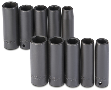 Proto® 1/2" Drive 10 Piece Fractional & Metric Impact Socket Set - 6 Point - A1 Tooling