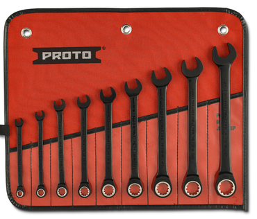 Proto® 9 Piece Black Chrome Non-Reversible Combination Ratcheting Wrench Set - Spline - A1 Tooling