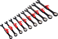 Proto® Tether-Ready 10 Piece Black Chrome Metric Non-Reversible Combination Ratcheting Wrench Set - Spline - A1 Tooling