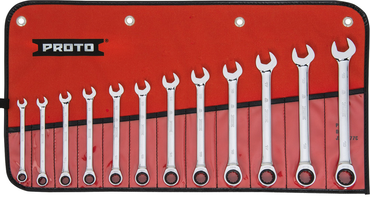 Proto® 12 Piece Full Polish Metric Combination Non-Reversible Ratcheting Wrench Set - 12 Point - A1 Tooling