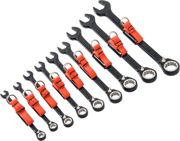 Proto® Tether-Ready 9 Piece Black Chrome Reversible Combination Ratcheting Wrench Set - Spline - A1 Tooling