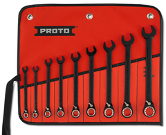 Proto® 9 Piece Black Chrome Reversible Combination Ratcheting Wrench Set - Spline - A1 Tooling