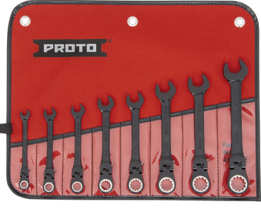 Proto® 8 Piece Black Chrome Combination Locking Flex-Head Ratcheting Wrench Set - Spline - A1 Tooling