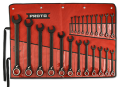 Proto® 22 Piece Black Chrome Reversible Combination Ratcheting Wrench Set - Spline - A1 Tooling