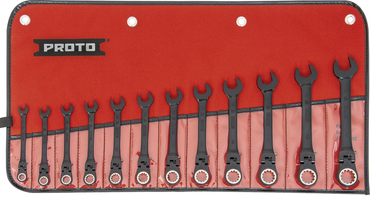 Proto® 12 Piece Black Chrome Metric Combination Locking Flex-Head Ratcheting Wrench Set - Spline - A1 Tooling