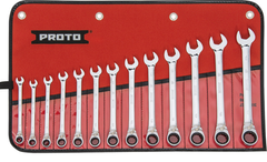 Proto® 13 Piece Full Polish Metric Combination Reversible Ratcheting Wrench Set - 12 Point - A1 Tooling