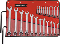 Proto® 22 Piece Full Polish Metric Combination Reversible Ratcheting Wrench Set - 12 Point - A1 Tooling