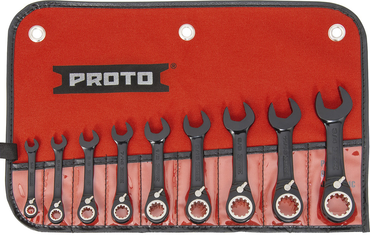 Proto® 9 Piece Black Chrome Combination Stubby Reversible Ratcheting Wrench Set - Spline - A1 Tooling