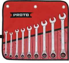 Proto® 9 Piece Full Polish Combination Reversible Ratcheting Wrench Set - 12 Point - A1 Tooling