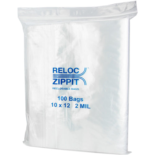 10″ × 12″ 2-MIL Clear Reloc Zippit Zipper Bags, Sold per Case of 1000 (10 boxes of 100 per case)