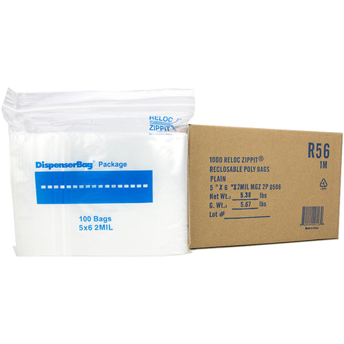 5″ × 6″ 2-MIL Clear Reloc Zippit Zipper Bags, Sold per Case of 1000 (10 boxes of 100 per case)