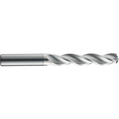 21/64″ Dia. × 10 mm Shank × 35 mm Flute Length × 89 mm OAL, 3xD, 124°, Uncoated, 3 Flute, External, Round Solid Carbide Drill - Exact Industrial Supply