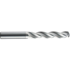 8.9 mm Dia. × 10 mm Shank × 47 mm Flute Length × 89 mm OAL, 3xD, 124°, TB, 3 Flute, External, Round Solid Carbide Drill - Exact Industrial Supply