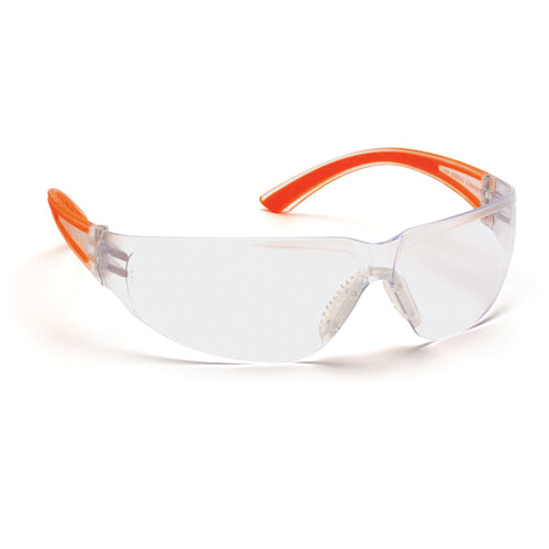 Safety Glasses - Clear Lens, Orange Frame Cortez Style - A1 Tooling