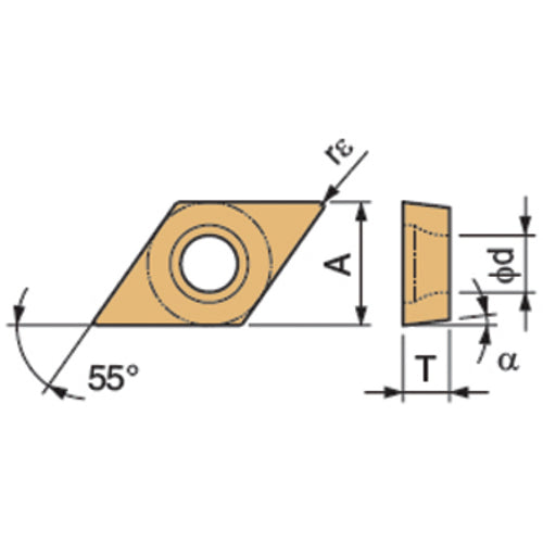 DCMT 3251 GK CA6515, 1/64″ Corner Radius, 5/32″ Thick, 3/8″ Inscribed Circle, TiCnulll2O3/TiN, Diamond, Turning Indexable Insert - Exact Industrial Supply